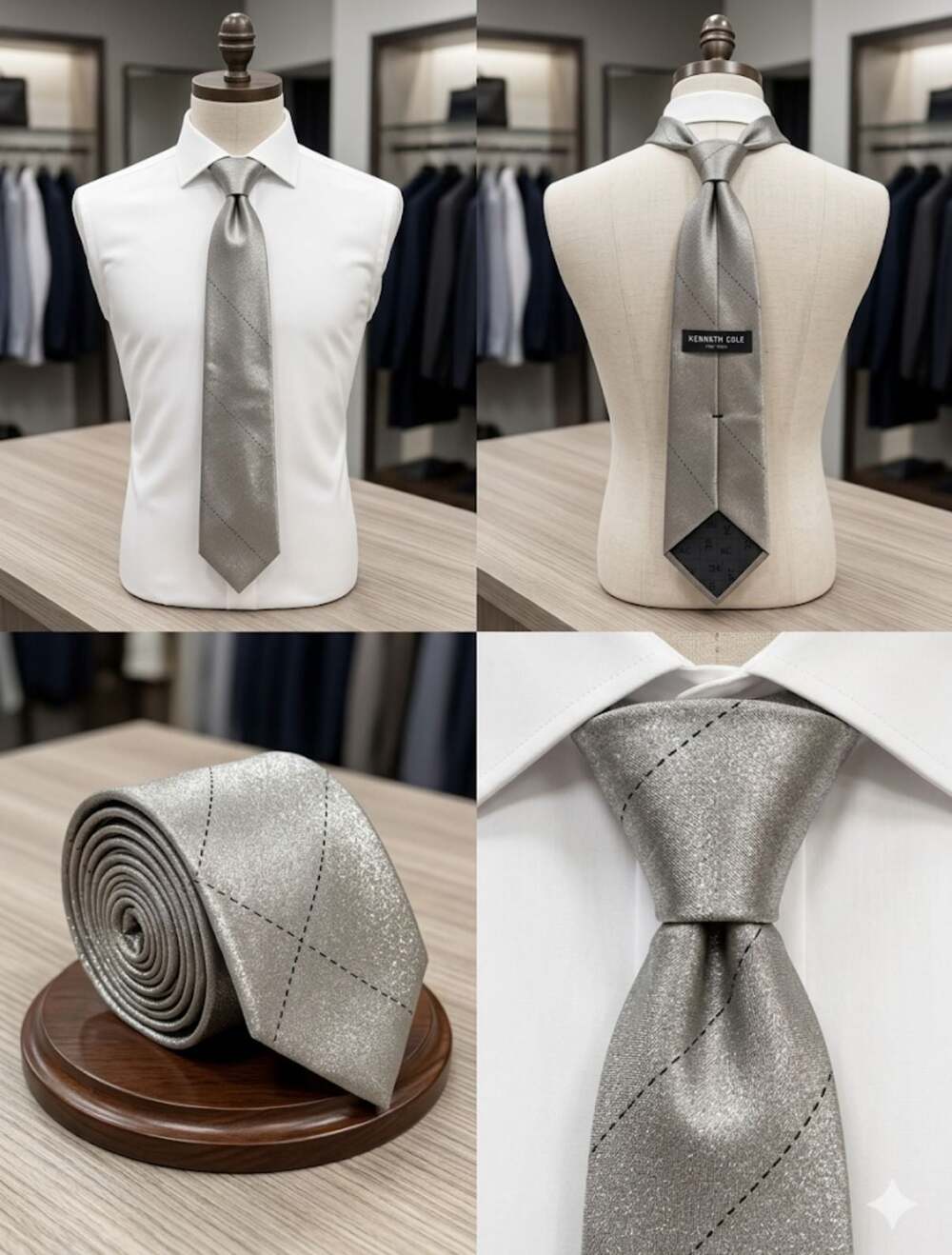 Vintage Kenneth Cole Solid Satin Silver Tie